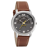 Sonata Men's Watch Analog Grey With Brown Leather Strap, 77031SL03